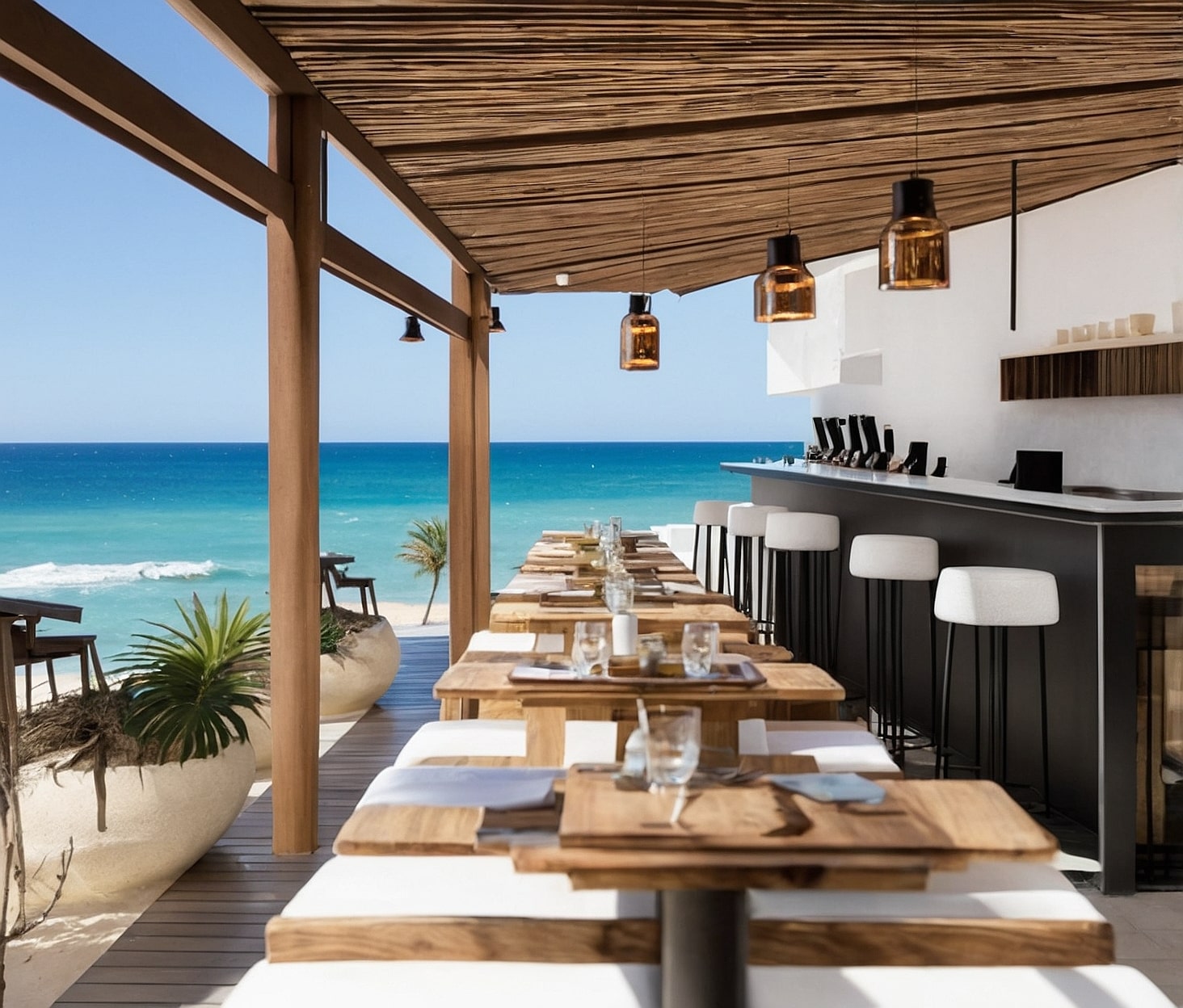 Cócteles en terraza costera